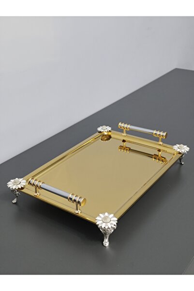 PARILTI HOME COLLECTİON Figured, Metal-Handled, Stainless Steel Rectangular T...