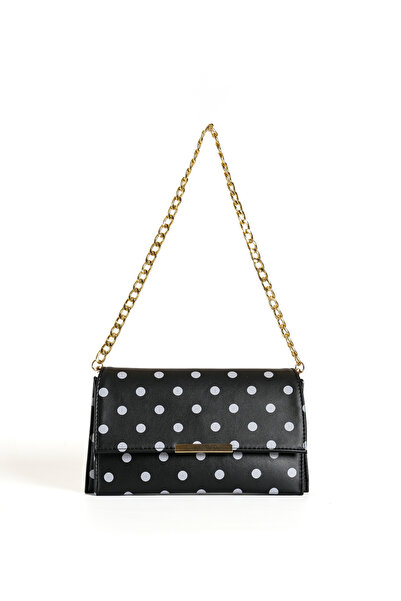 Zeyne Women's White Polka Dot Chain Strap Shoulder Bag and Wrist Strap Portfo...