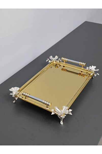 PARILTI HOME COLLECTİON Figured, Metal-Handled, Stainless Steel Rectangular T...