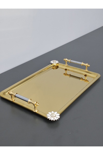 PARILTI HOME COLLECTİON Figured, Metal Handle, Stainless Steel Rectangular Tr...