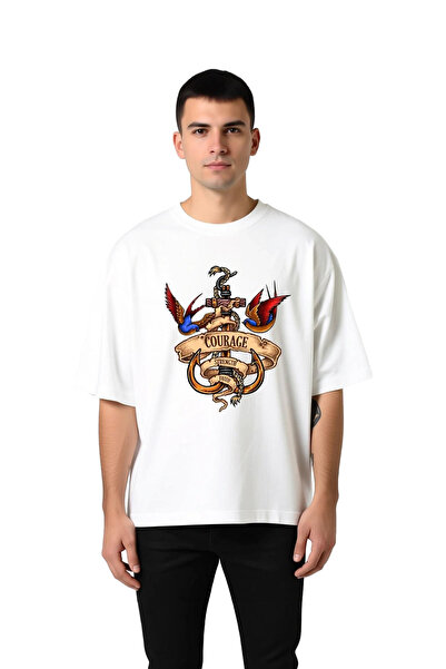 PayBuy Men's Oversize T-Shirt Courage Strength Faith Motto Printed Relaxed Fi...