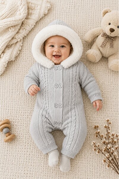 Pure Boutique Combinezon bebe unisex gri deschis tricotat, imblanit integral,...