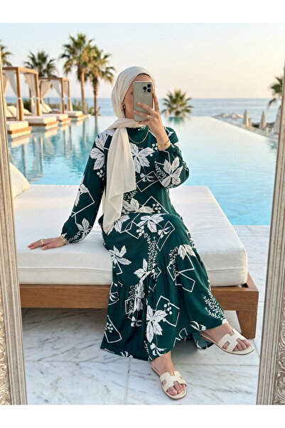 Kirazca Butik Women's Viscose Patterned Comfortable Fit Hijab Dress
