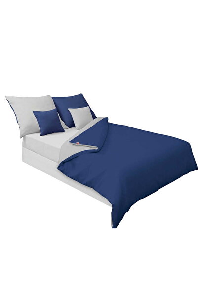 Matex Set de lenjerie de pat din satin 220x200 cu două fețe, Albastru și Gri ...
