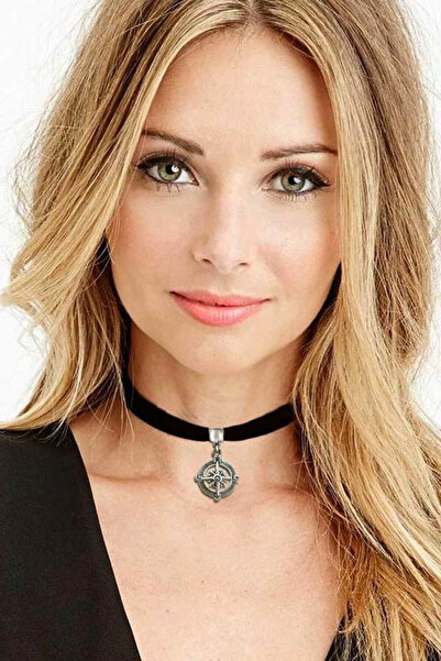 VeeShop Colier choker din catifea neagra, cu medalion Roza Vanturilor
