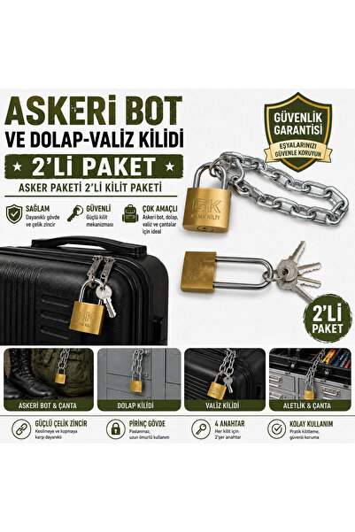 Hard Guard 2 li Yurt Dolabı ve Valiz Kilidi | Güçlü Çelik Zincirli Asma Kilit...