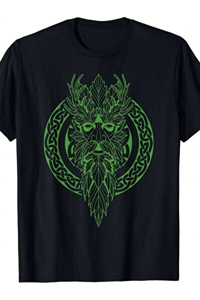 NOURAM Men' T-Shirt Retro Irish Norse Pagan Occult Knotwork, Greenman Tree Su...