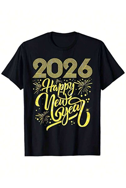 NOURAM Men'S Women'S 2026 T-Shirt Black Golden Glitter Fireworks & Number Des...