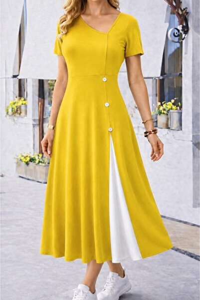 Şeker Portakalım Women's Short Sleeve Asymmetrical Collar Button Detailed Mid...
