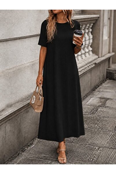 Şeker Portakalım Women's Short Sleeve Crew Neck Long Viscose Dress