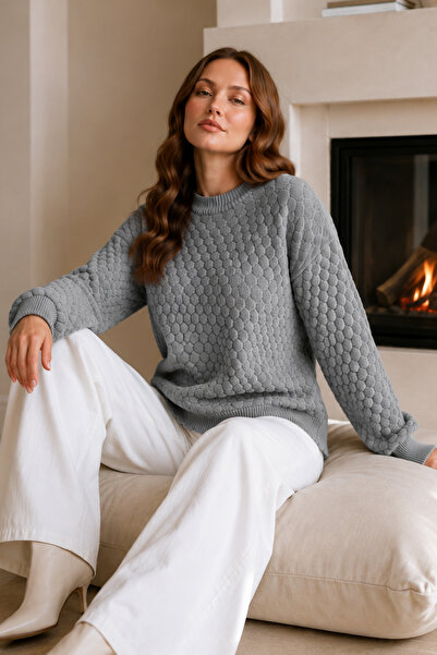 benguen Embossed Knitwear Sweater R4520 Gray