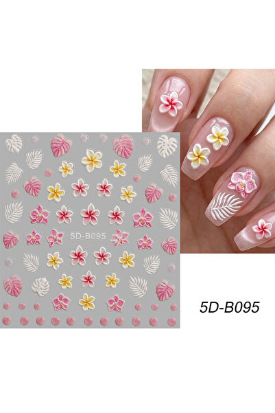 Choice 5D-B095 1PC 5D Embossed Floral Nail Art Stickers Hibiscus Frangipani 3...