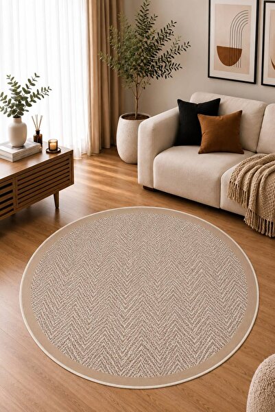 GNL HOME Kahverengi Etnik Yuvarlak Desenli Dijital Baskı Kaymaz Taban Yıkanıl...