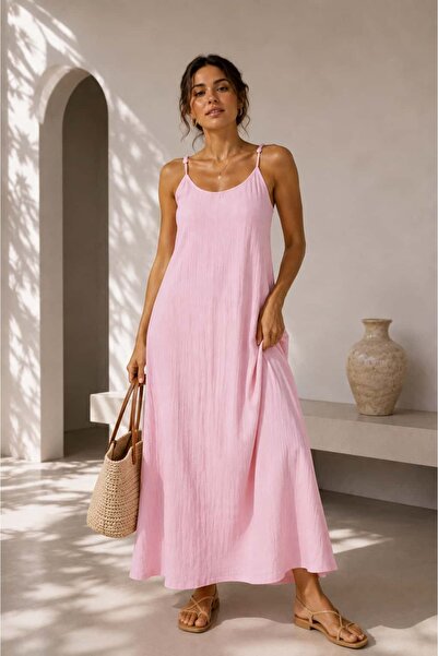 bb butik basic Waterway Textured Strap Dress – Loose Summer Dress My3535