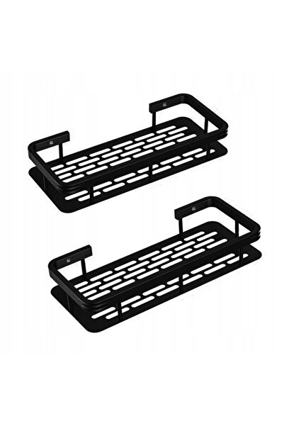 ITIMPORT Etajeră de duș metalică, neagră, stil LOFT, dublă, 2x