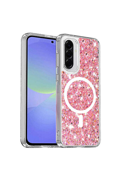 Techsuit Θήκη για Samsung Galaxy A36 5G, Λαμπερή με Γκλίτερ MagSafe, λευκό - ροζ