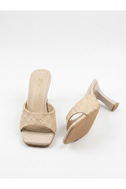 Generic Brand Women's Faux Leather Leather Patterned Square Toe Heeled Sandals Slippers
