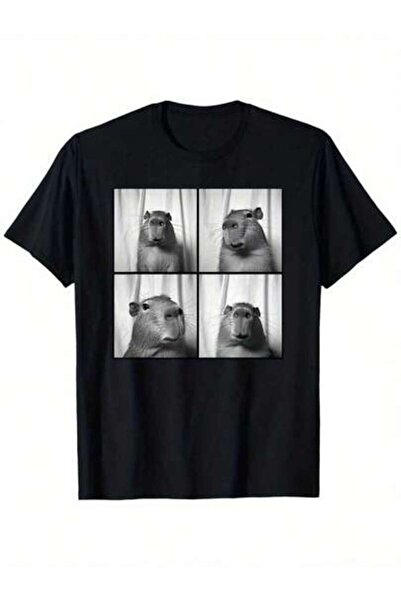 23ERVA Men's Capybara Photobooth Animal Across Four Panels Cool Graphic Tee, ...