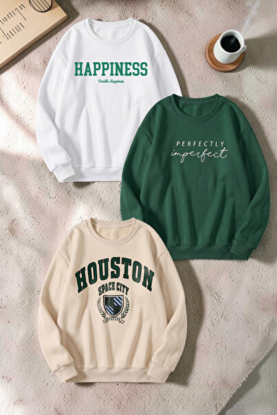 trendypassion Unisex Mixed Printed Crew Neck Sweatshirt Set – Pack of 3