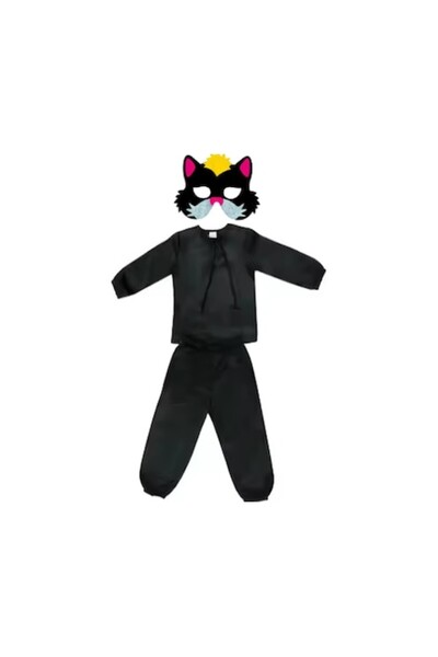 Funny Party Team Carnival costume for children, Cat with mask, Black, 7-8 yea...