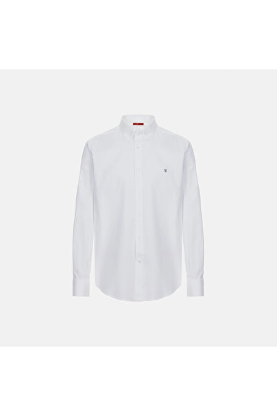 CHHC Men Long Sleeve Button‑Up Shirt Small Embroidery Logo Detail Business Ca...