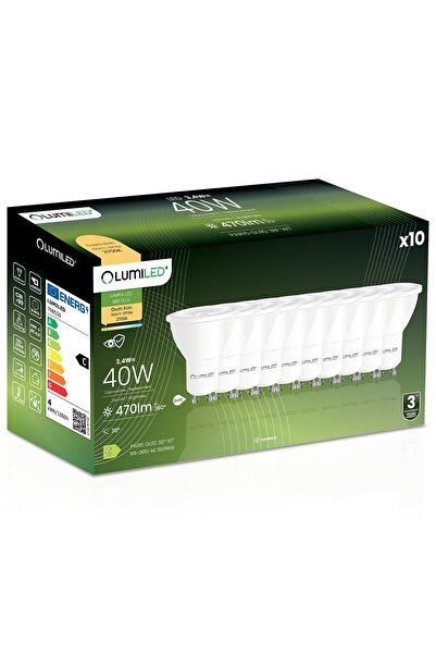 Lumiled 10x Bec LED GU10 Spot PAR16 3.4W = 40W 470LM 2700K Cald 38 °