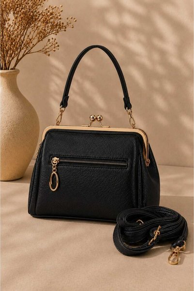 zemihra Women's Scholarship 4-Compartment Handbag Soft Textured Daily Shoulder Bag with Gold Clip and Adjustable Strap