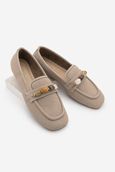 Marjin Women's Blunt Toe Stone Loafer Casual Shoes Arite Beige Suede