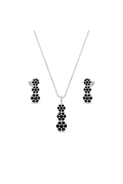 PIETRICELE Black Zirconia Set, Rhodium Plated 925 Silver