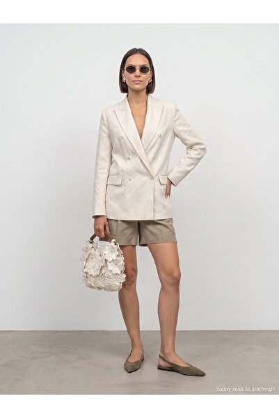 Dilvin 60815 Lyocell Karışımlı Blazer Ceket-Bej