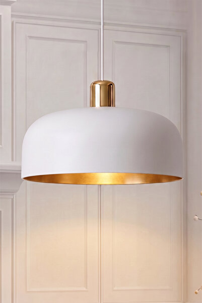 Marrien Marella Modern Gold Detaylı Beyaz Gold Metal Sarkıt (30 cm) Yemek Mas...
