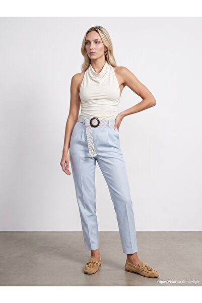 Dilvin 72735 Belted Pencil Pants-Blue