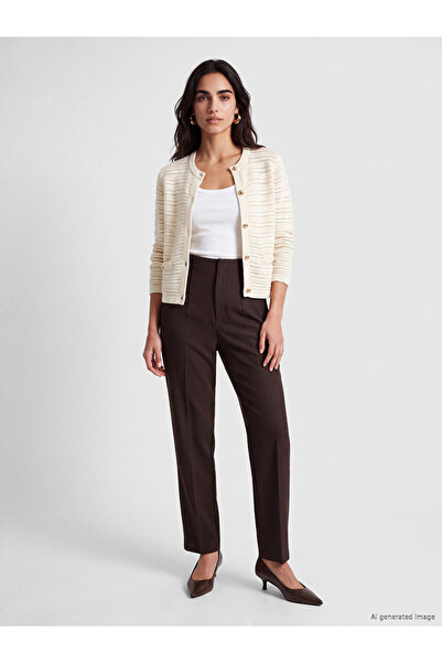 LC Waikiki Lcw Vision Brown High Waist Slim Fit Women's Pleated Trousers