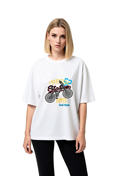 PayBuy Women's Oversize Bicycle Printed T-Shirt Freestyle Sports Design Color...