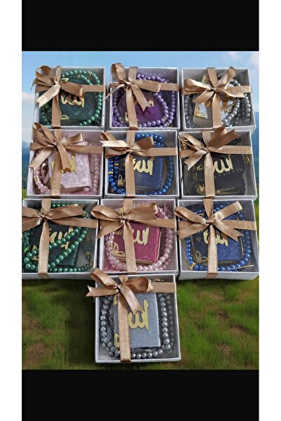 Lufiana Set of 10 Mini Quran Books and Prayer Beads in a Stylish Gift Box