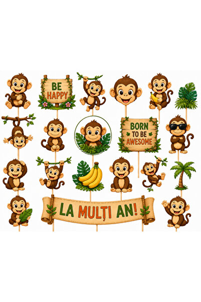 DecoParty Set de decorațiuni pentru tort – Tematică Maimuțe, 20 de piese, Car...