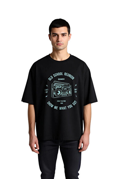 PayBuy Tricou supradimensionat pentru bărbați, cu imprimeu Old School Boom-Bo...