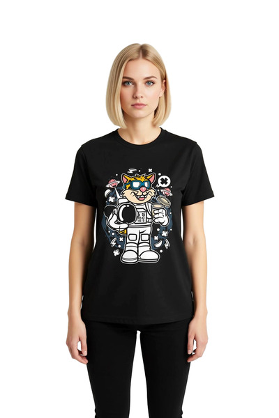 PayBuy Tricou cu imprimeu grafic pentru femei, astronaut, pisică, cafea, aven...