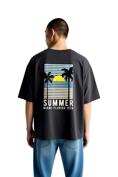 PayBuy Men's Oversize T-Shirt 100% Cotton Retro Sun Palm Printed Nostalgia Se...