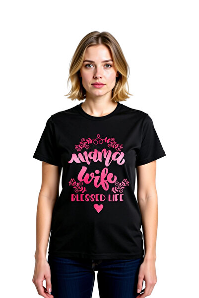 PayBuy Γυναικείο μπλουζάκι Mama Wife Blessed Life με στάμπα, στρογγυλή λαιμόκ...