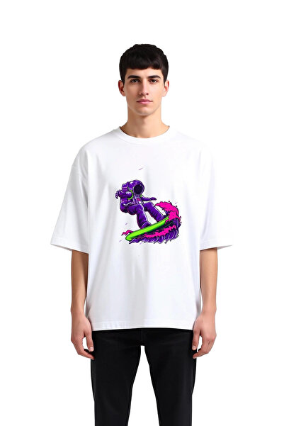 PayBuy Space Surfer Printed Men's Oversize T-Shirt on Neon Wave