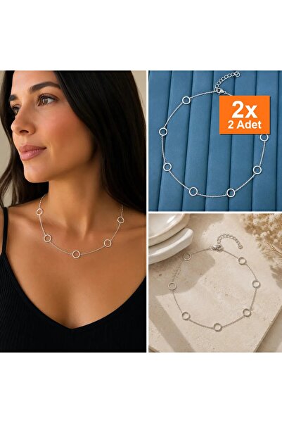 Bozhi Silver Color Geometric Ring Detailed Chain Necklace – Minimal Women's S...