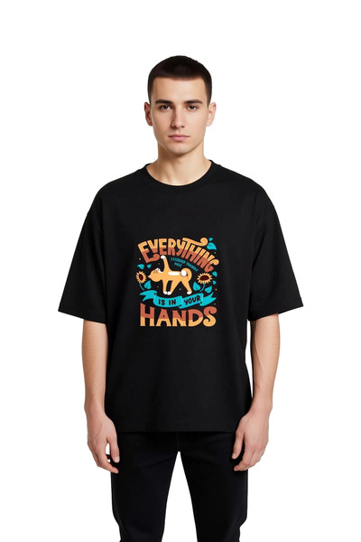 PayBuy Cat Yoga Triangle Pose Illustration Printed Men's Oversize T-Shirt