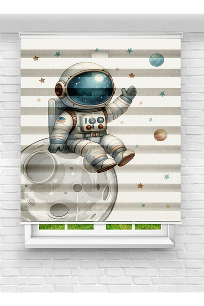 Genel Markalar Erkek Çocuk Odası Astronot Desenli Dijital Baskılı Zebra Stor ...
