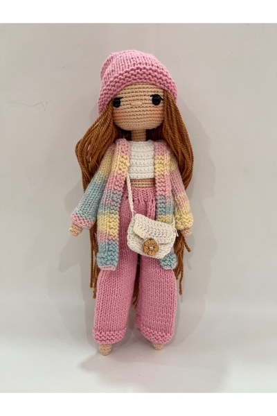 TOIVOS El Yapımı Melodi Örgü Bebek 28 cm Renkli Hırkalı Uzun Saçlı Tığ İşi Oy...