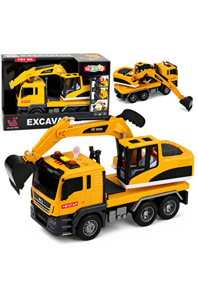LEAN Camion cu Excavator Toys, Cupa Mobila, Lumini si Sunete, 1:14, Galben, 3...