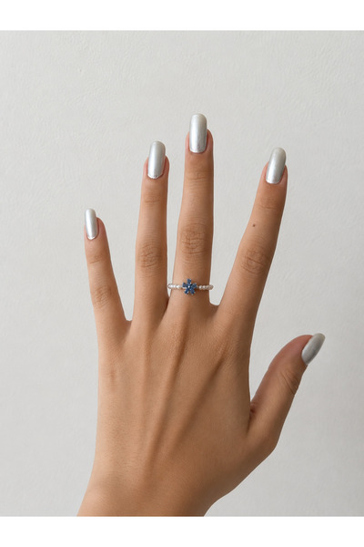 Lisse.co Pearl and Blue Flower Adjustable Steel Ring
