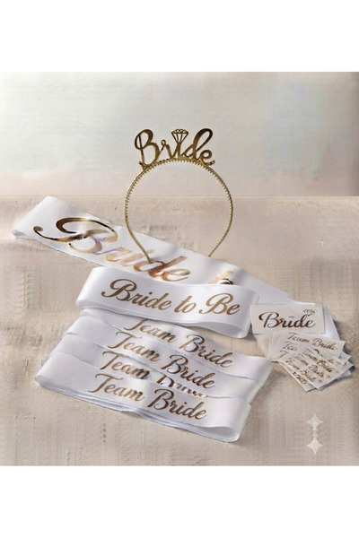 GOLDCENTER BRİDE TO BE KUŞAK TAÇ 10 SATEN BİLEKLİK 10 DÖVME