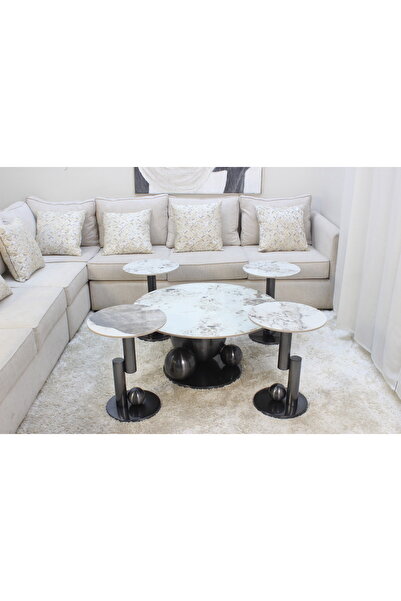 GLAMOURE HOME طقم طاولات قهوة وضيافة عصري مودرن (مكون من 5 قطع)