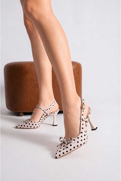 Milano Polka Dot Patterned Bow-Tie Satin Comfortable -Heeled Shoes